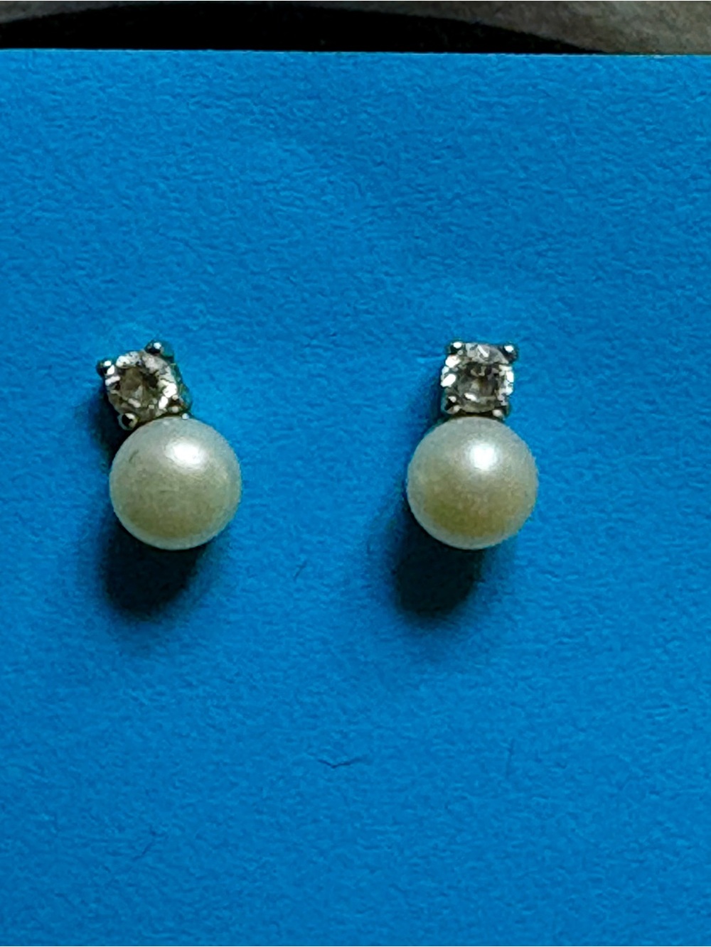 Genuine Classic Pearl Sterling Cubic Zirconia Drop Stud Earrings Dainty Chic